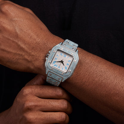Iced Square Cut Roman Numeral Watch - Different Drips