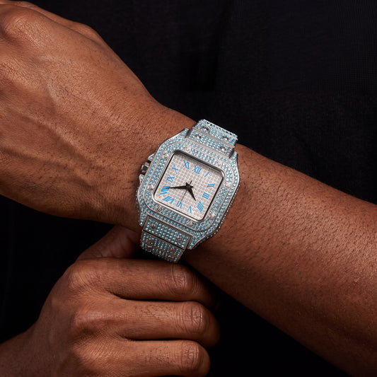 Iced Square Cut Roman Numeral Watch - Different Drips