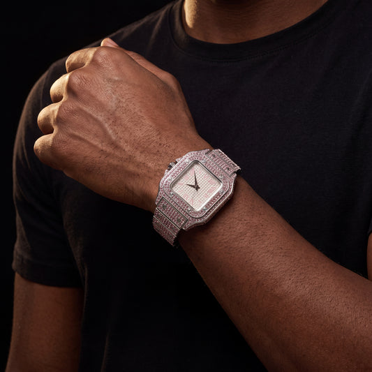 Iced Square Cut Roman Numeral Watch - Different Drips