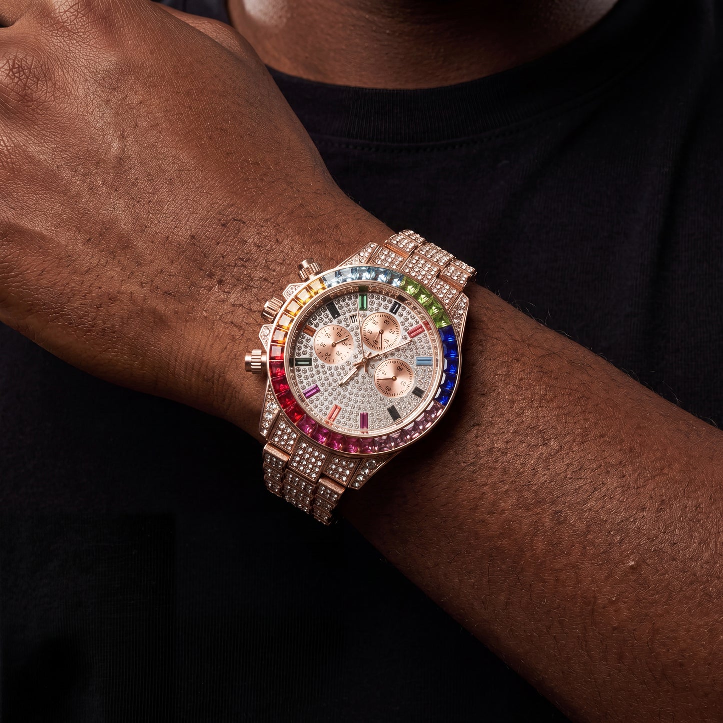 Iced Multi-Color Baguette Chronograph Watch - Different Drips