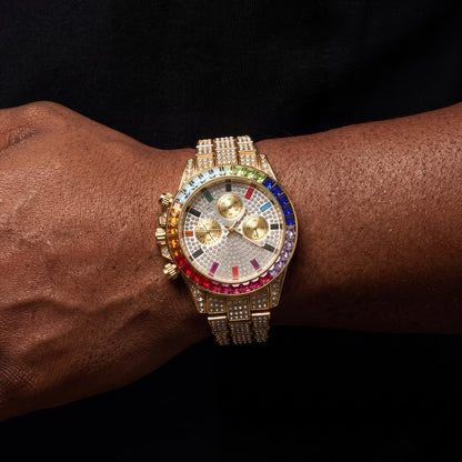Iced Multi-Color Baguette Chronograph Watch - Different Drips