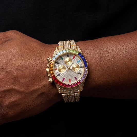 Iced Multi-Color Baguette Chronograph Watch - Different Drips
