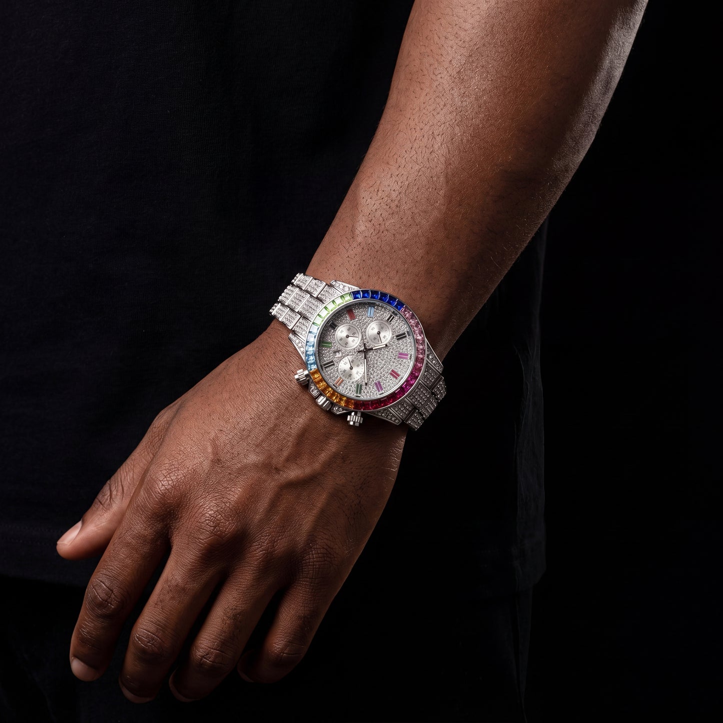 Iced Multi-Color Baguette Chronograph Watch - Different Drips
