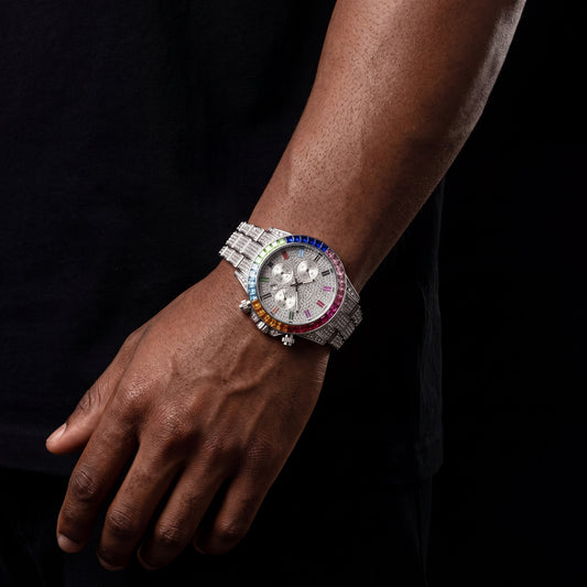 Iced Multi-Color Baguette Chronograph Watch - Different Drips