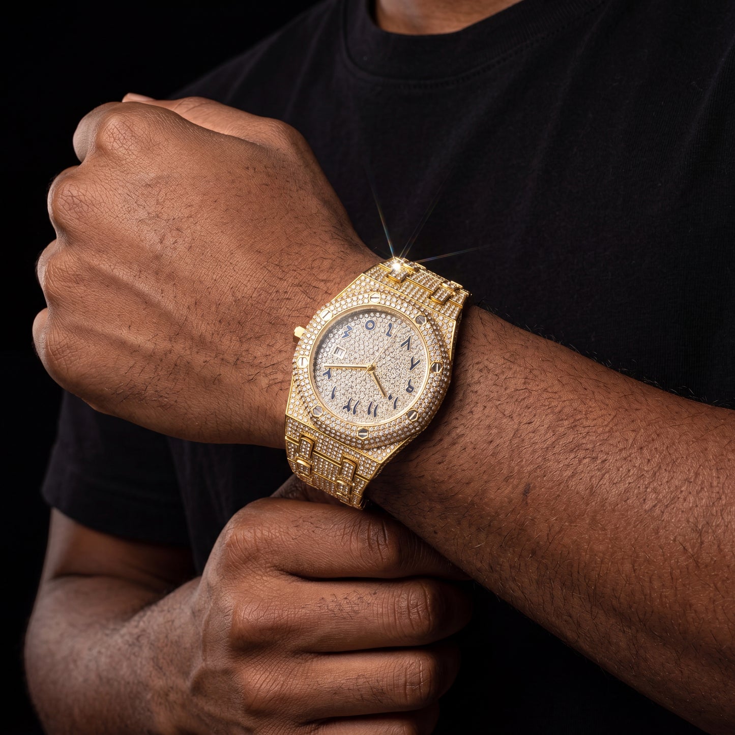 Iced Arabic Numeral Octagonal Watch - Different Drips