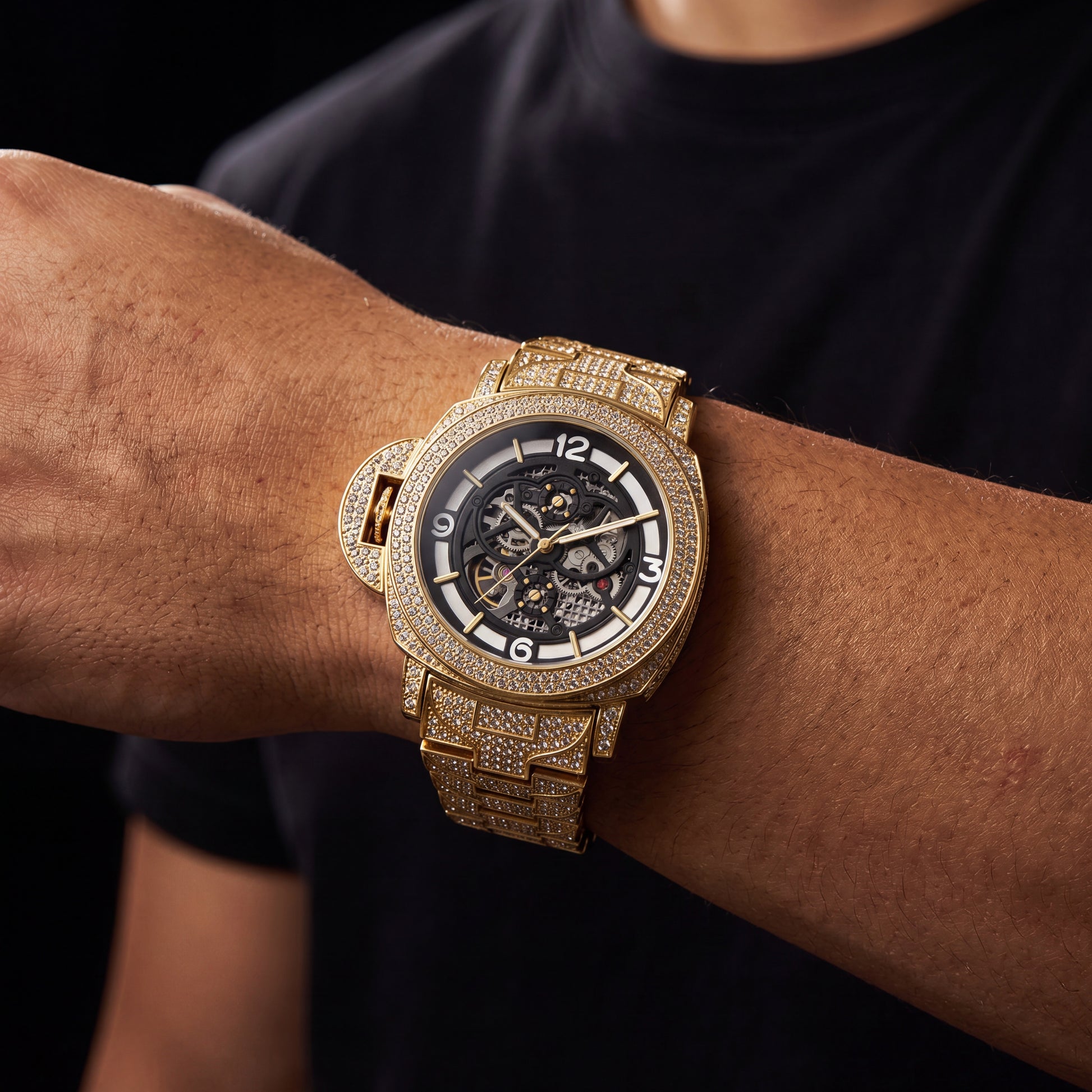 Automatic Skeleton Gold Pave Watch - Different Drips
