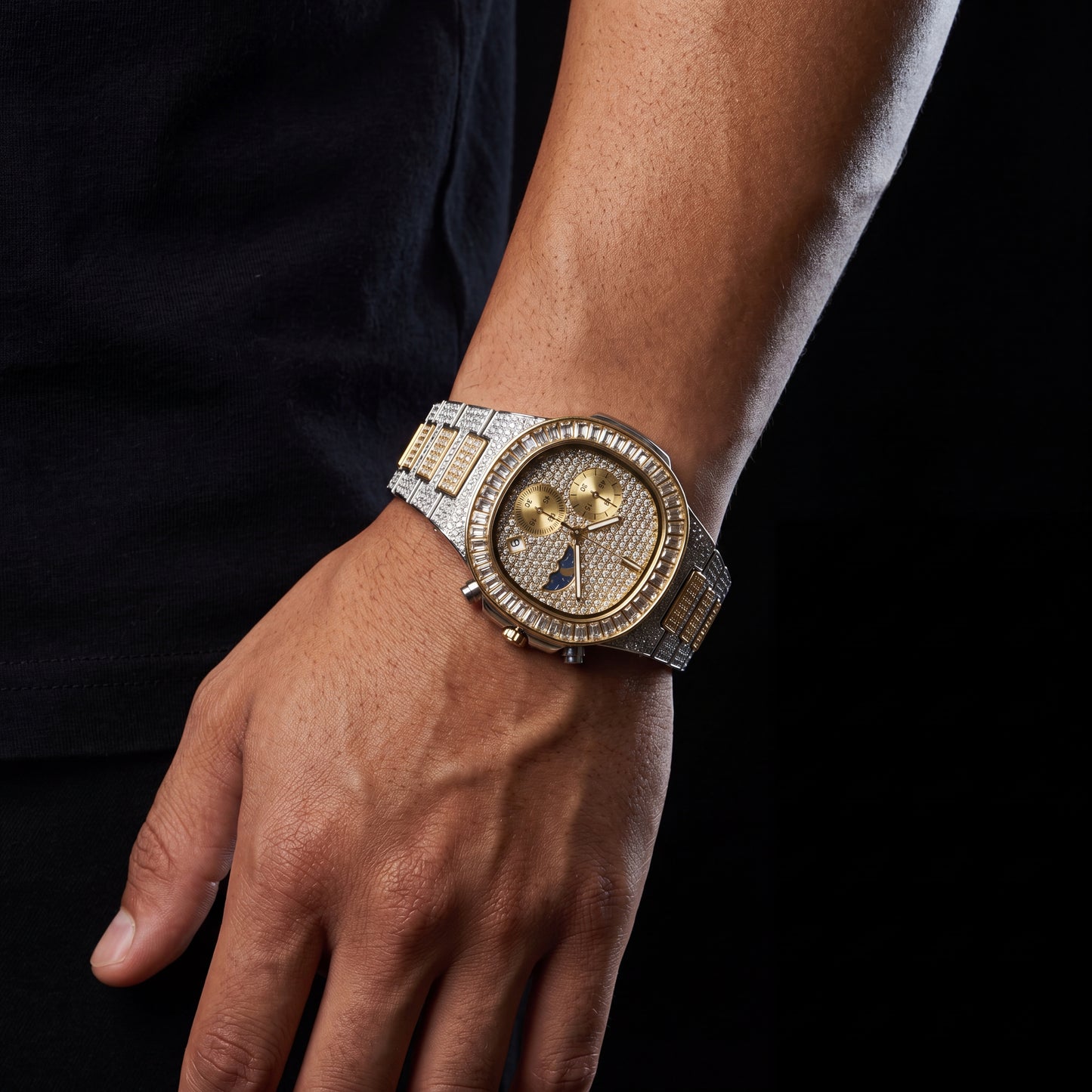 Iced Baguette Sun & Moon Chronograph Watch - Different Drips