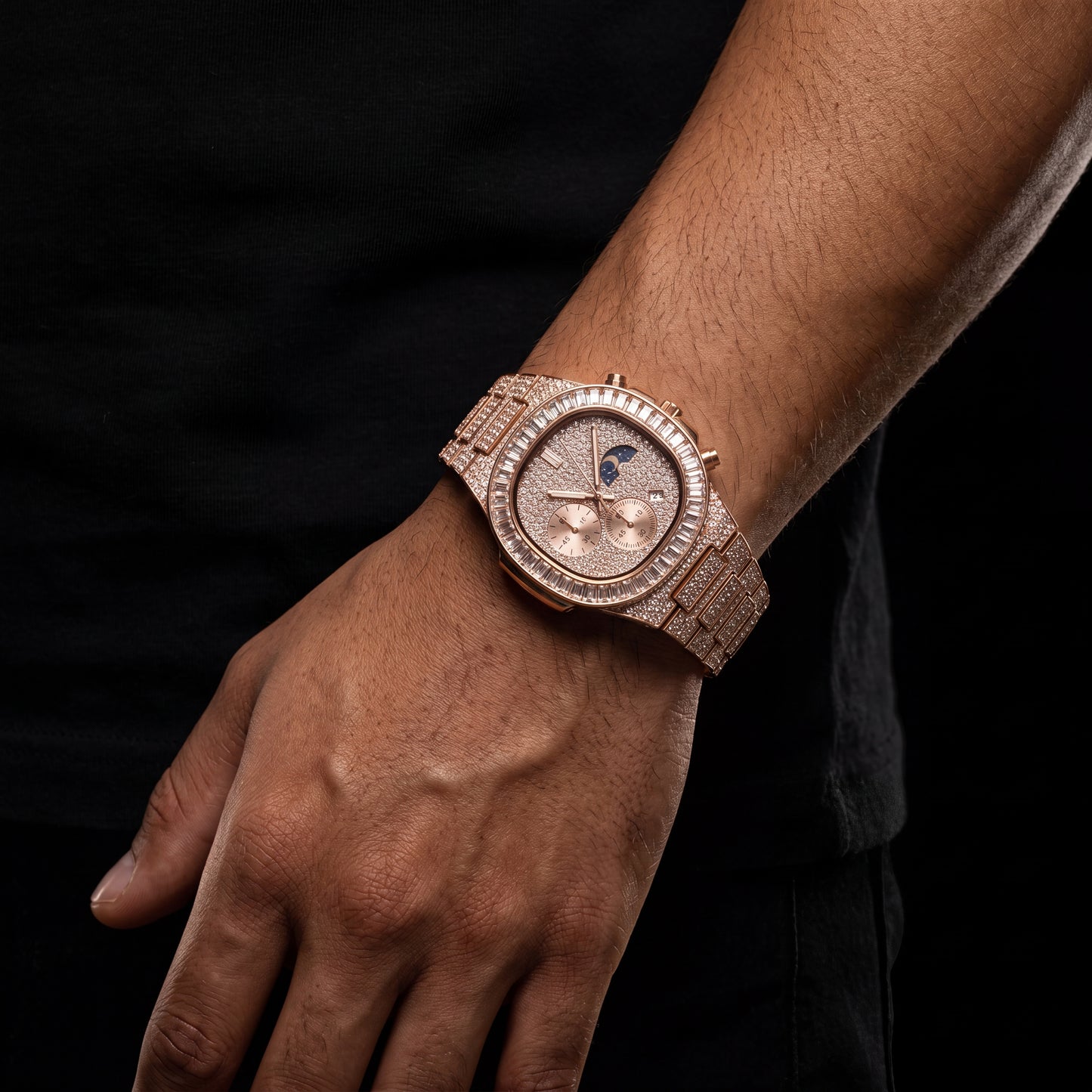 Iced Baguette Sun & Moon Chronograph Watch - Different Drips
