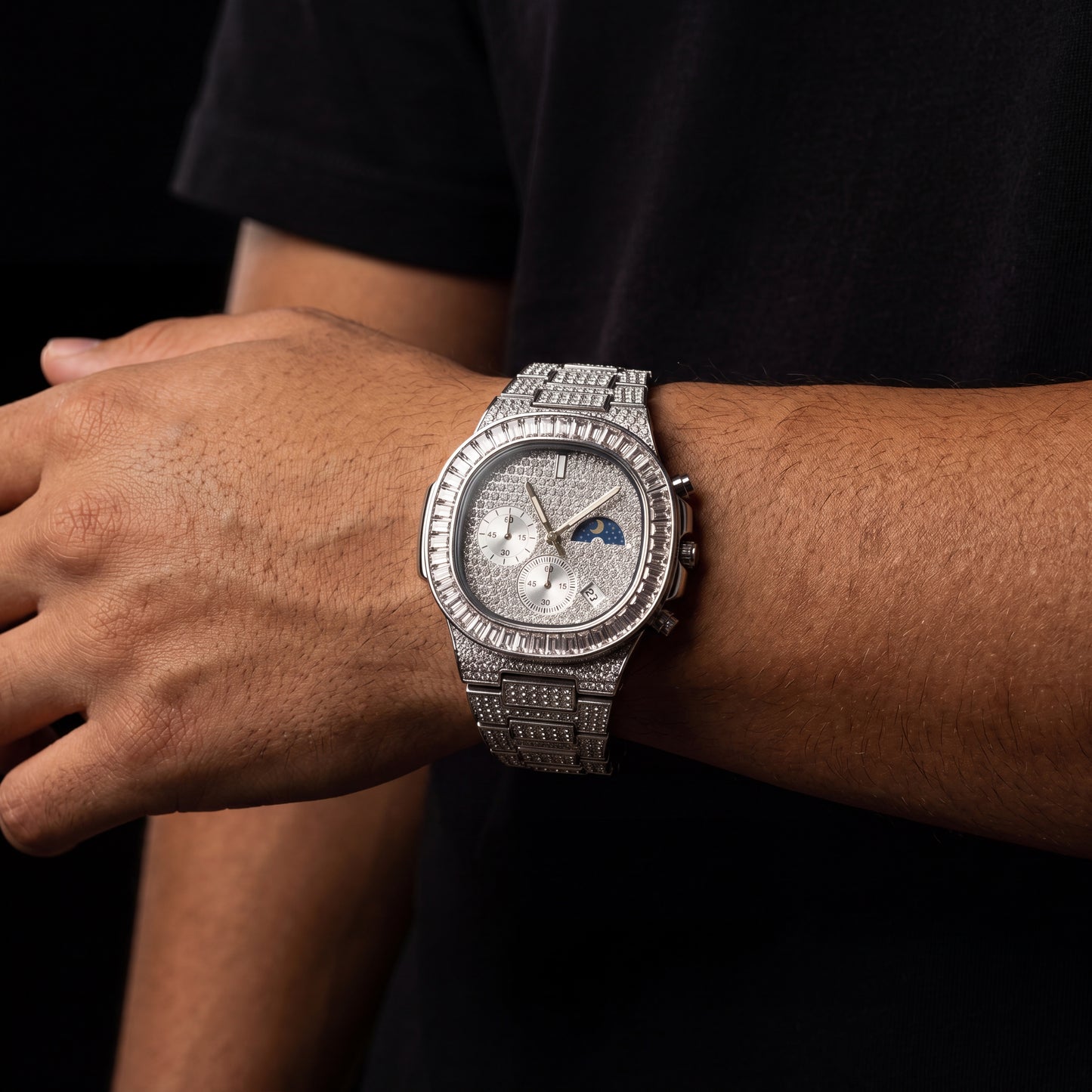 Iced Baguette Sun & Moon Chronograph Watch - Different Drips