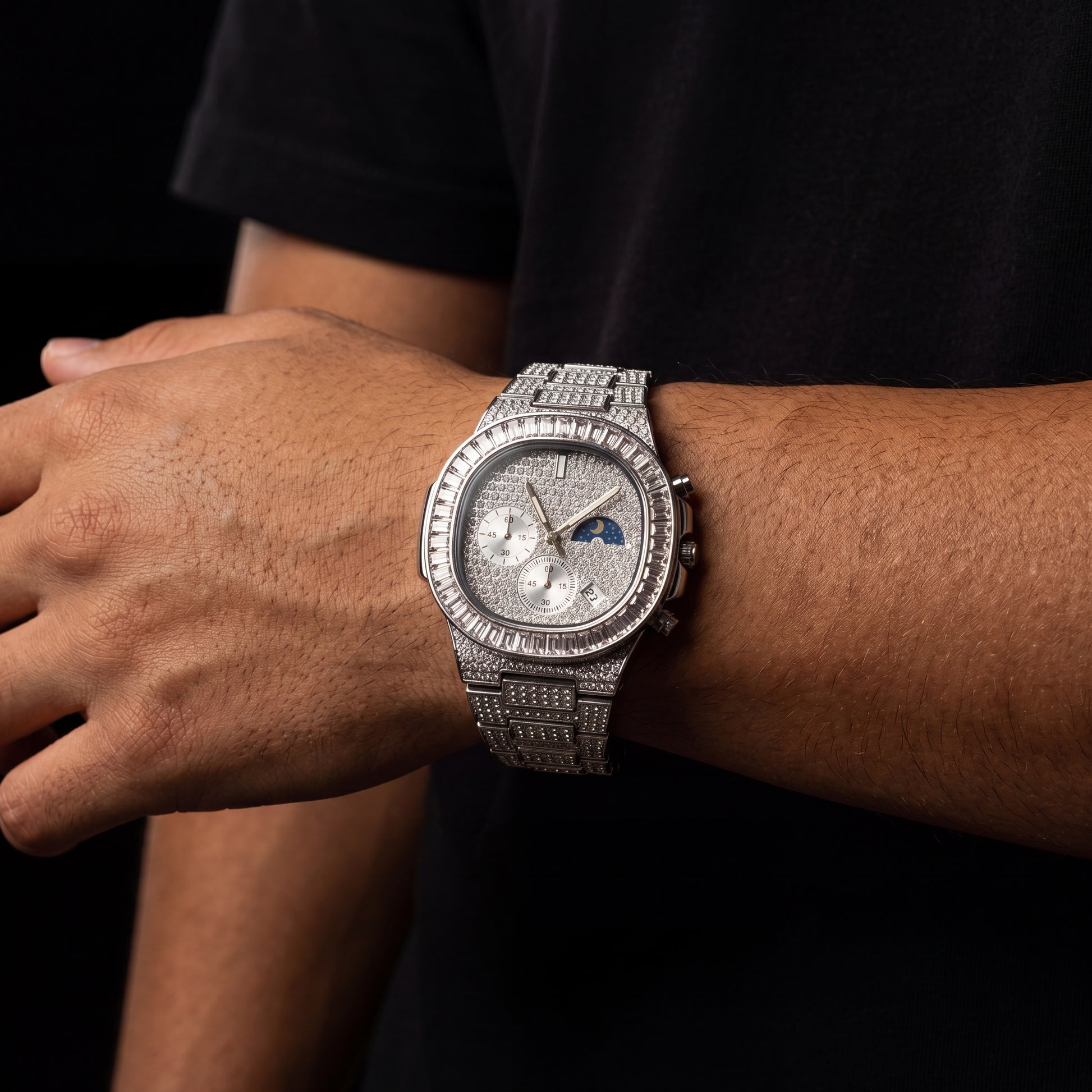 Iced Baguette Sun & Moon Chronograph Watch - Different Drips