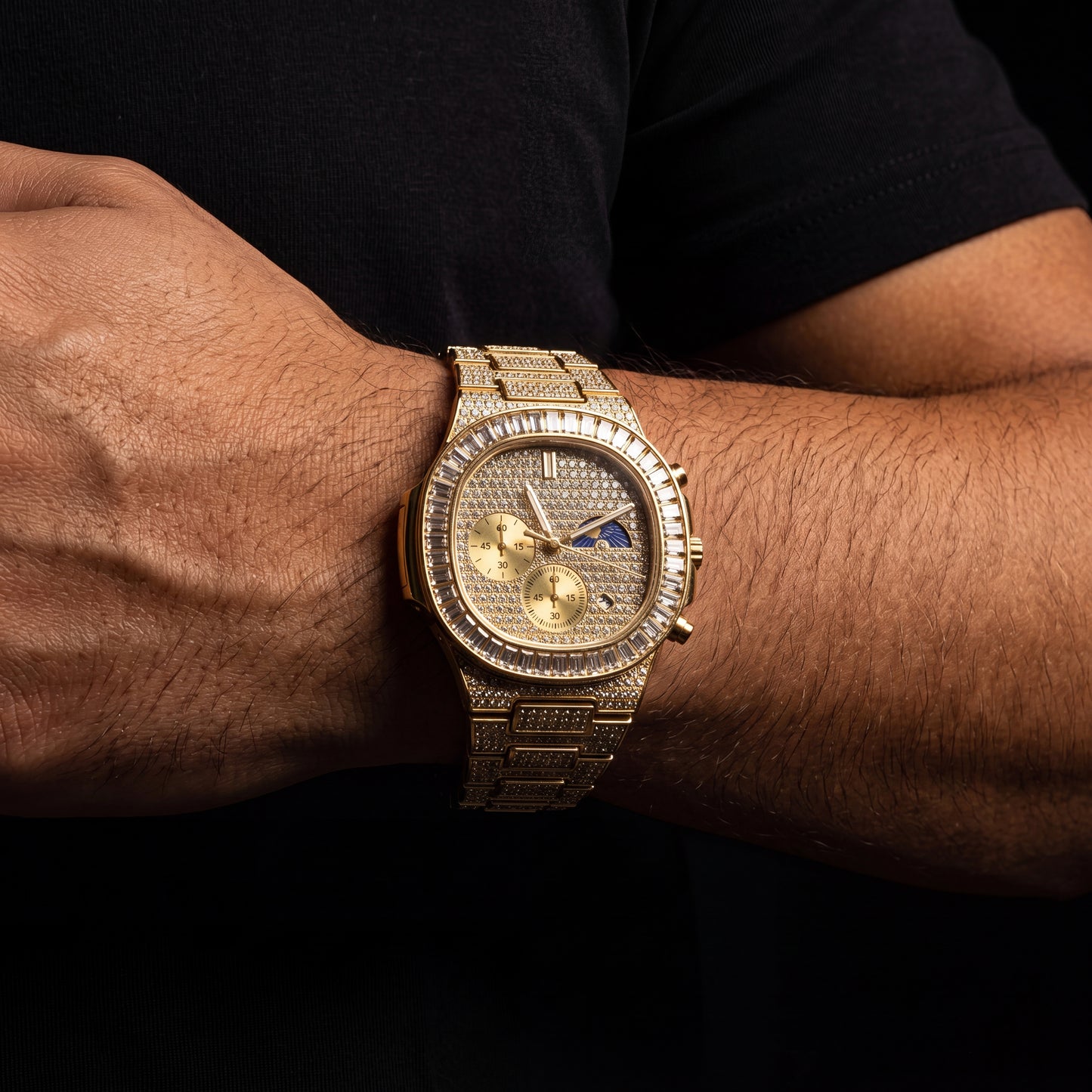 Iced Baguette Sun & Moon Chronograph Watch - Different Drips