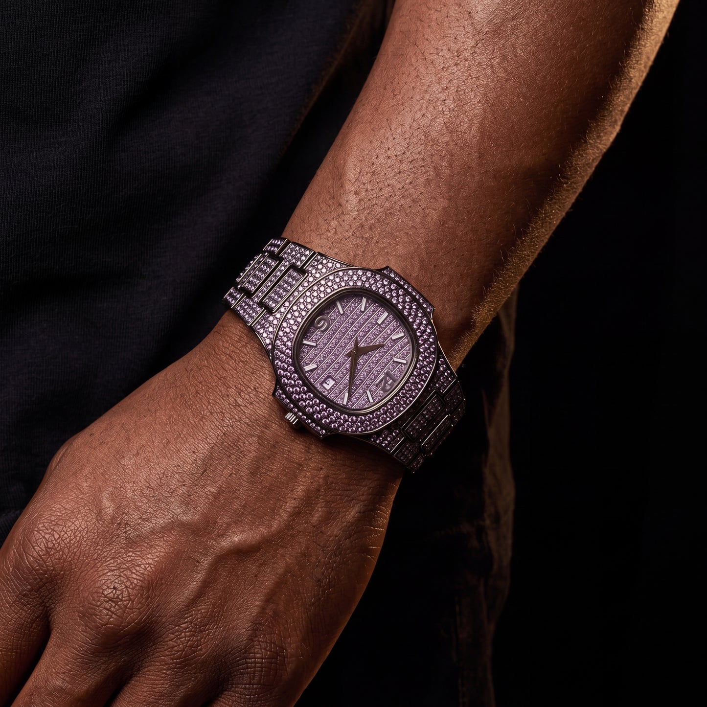 Bust Down Pink Cushion Case Watch with Date Window - Different Drips