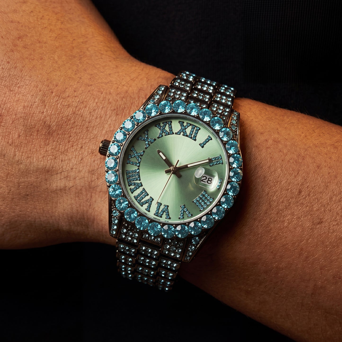 Bust Down Aqua Roman Watch - Different Drips