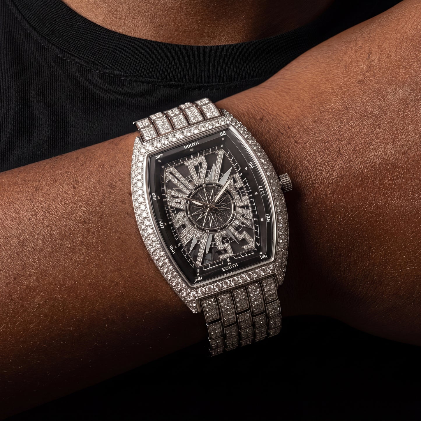 Iced Tonneau Shaped Compass Watch - Different Drips