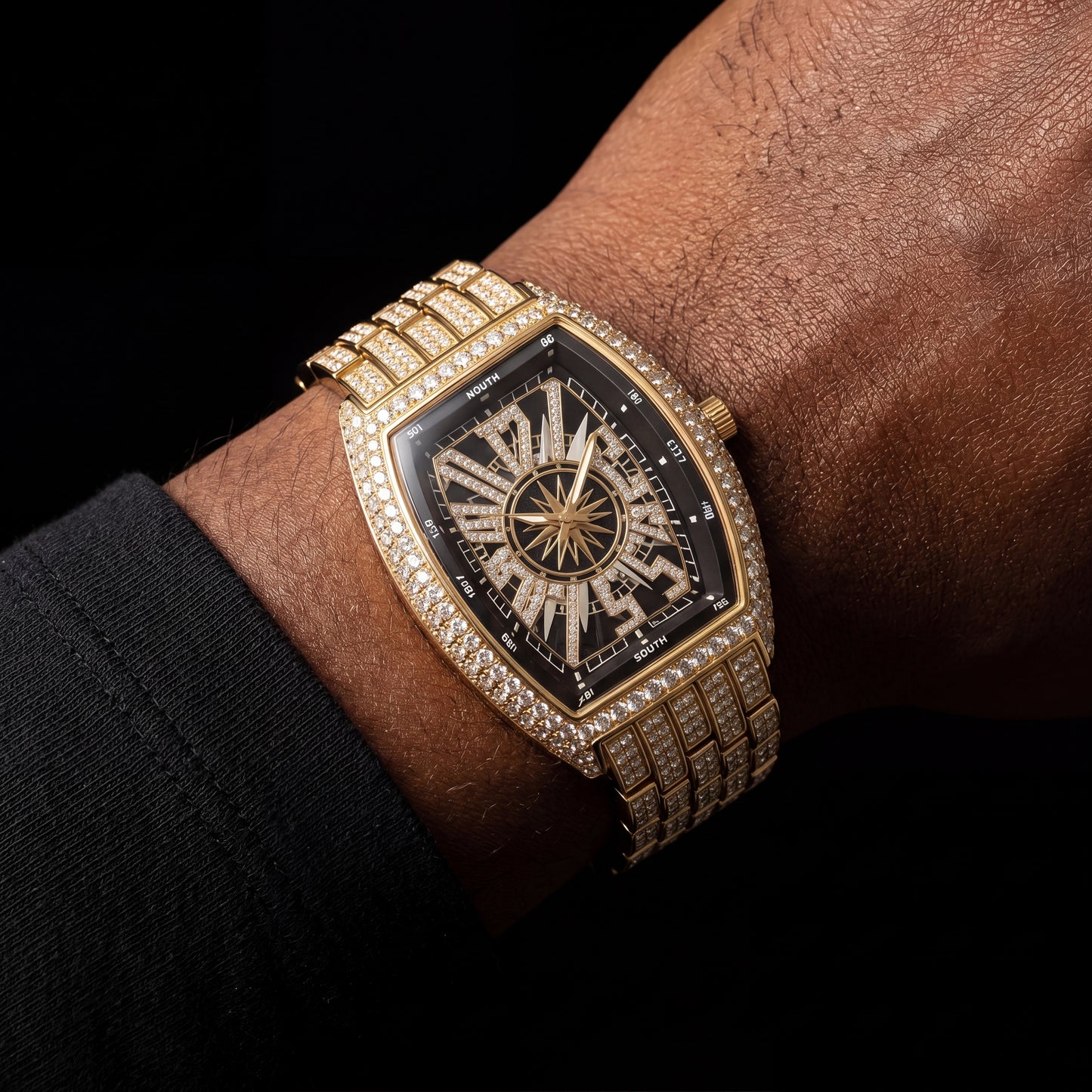 Iced Tonneau Shaped Compass Watch - Different Drips