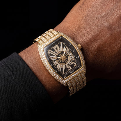 Iced Tonneau Shaped Compass Watch - Different Drips