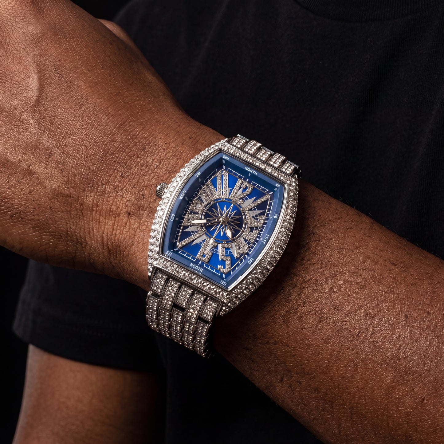 Iced Tonneau Shaped Compass Watch - Different Drips