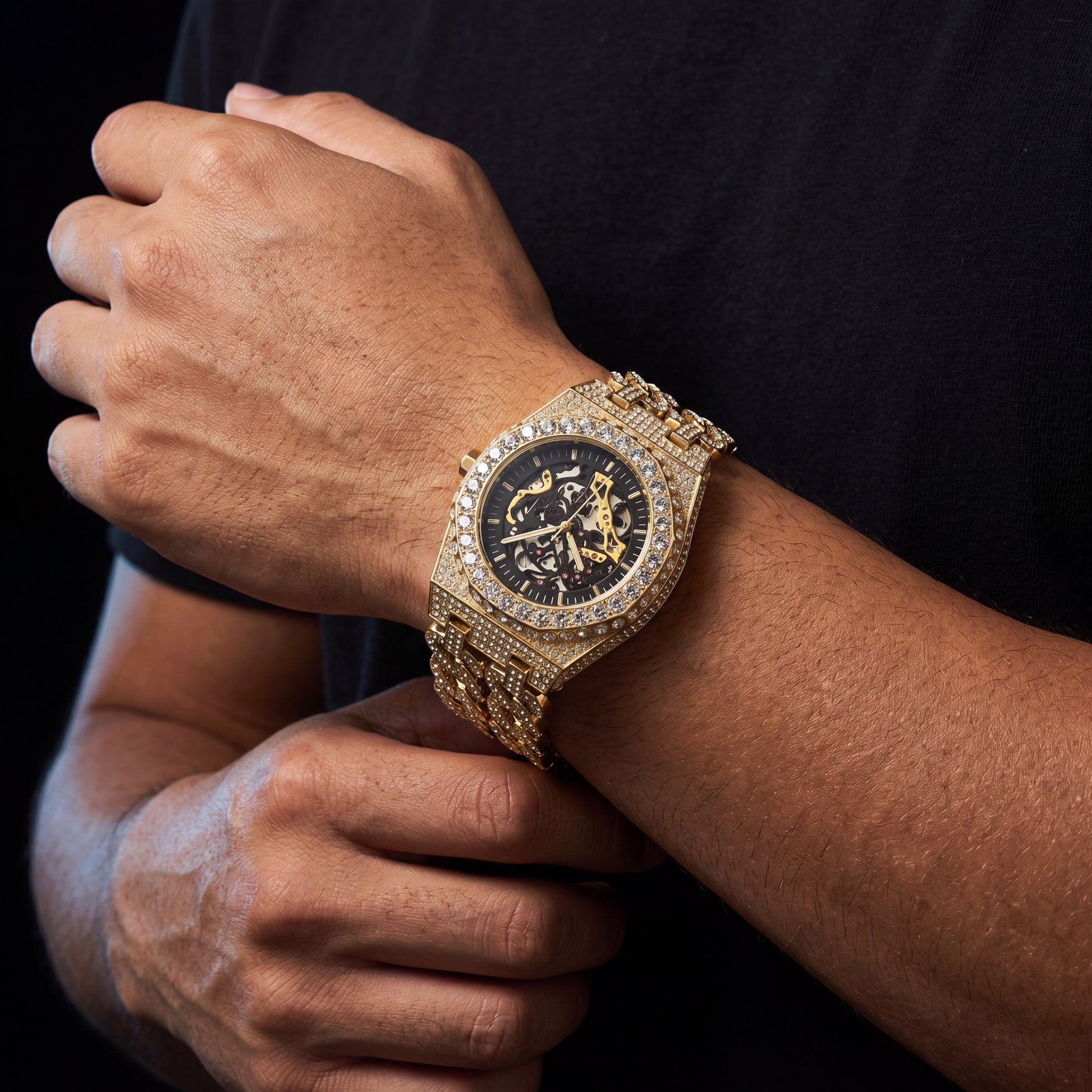 Iced Out Cuban Link Skeleton Watch - Different Drips