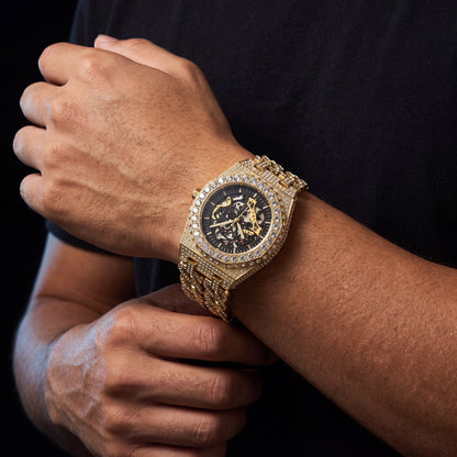 Iced Out Cuban Link Skeleton Watch - Different Drips
