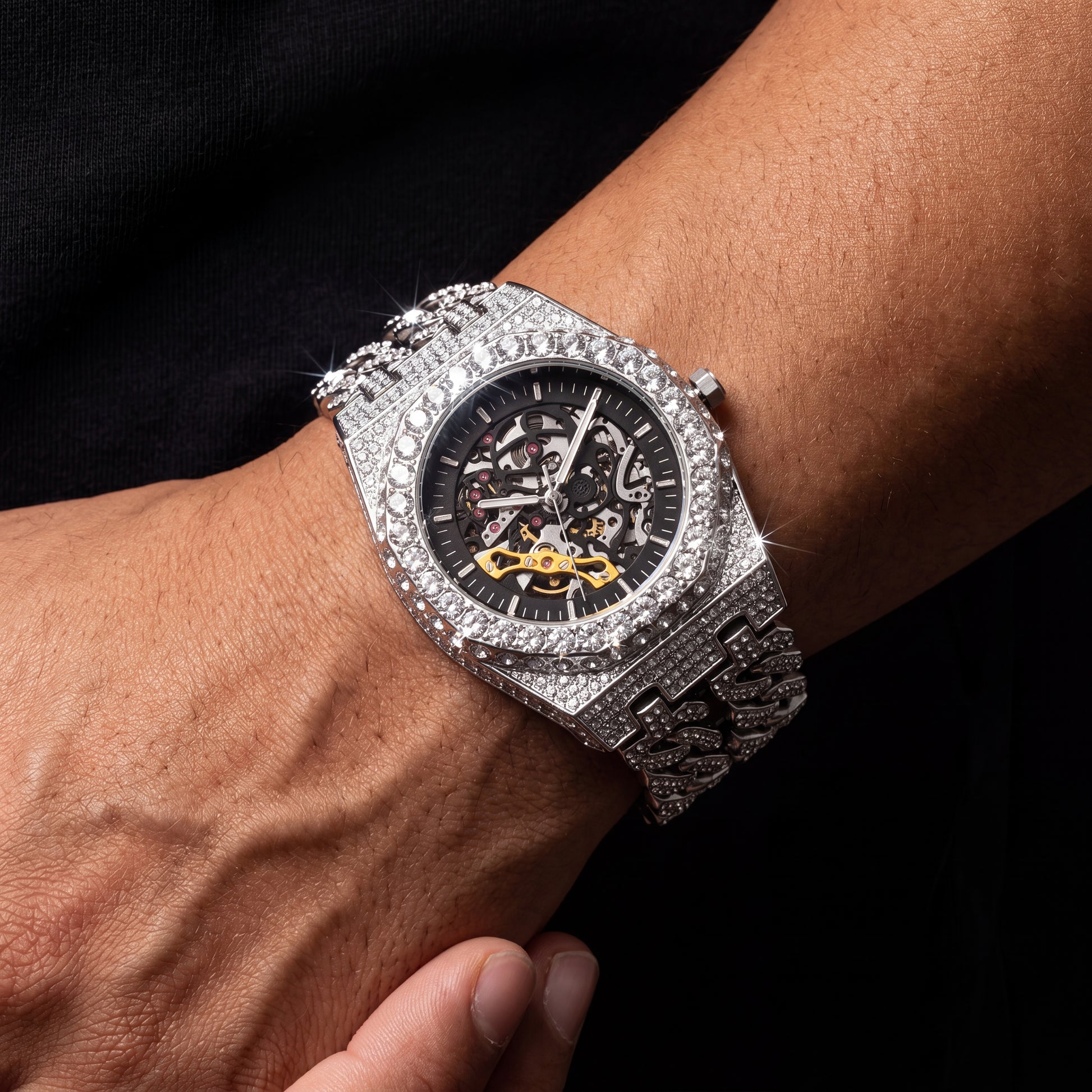 Iced Out Cuban Link Skeleton Watch - Different Drips