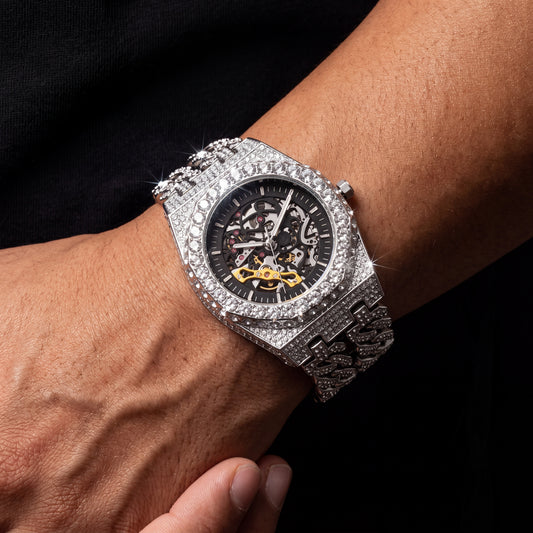 Iced Out Cuban Link Skeleton Watch - Different Drips