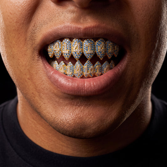 Yellow Gold 1414 Iced Out Fang Grillz - Different Drips