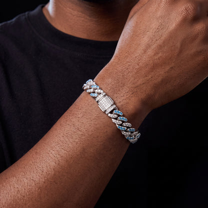 8mm Iced Blue & White Gold Cuban Bracelet - Different Drips