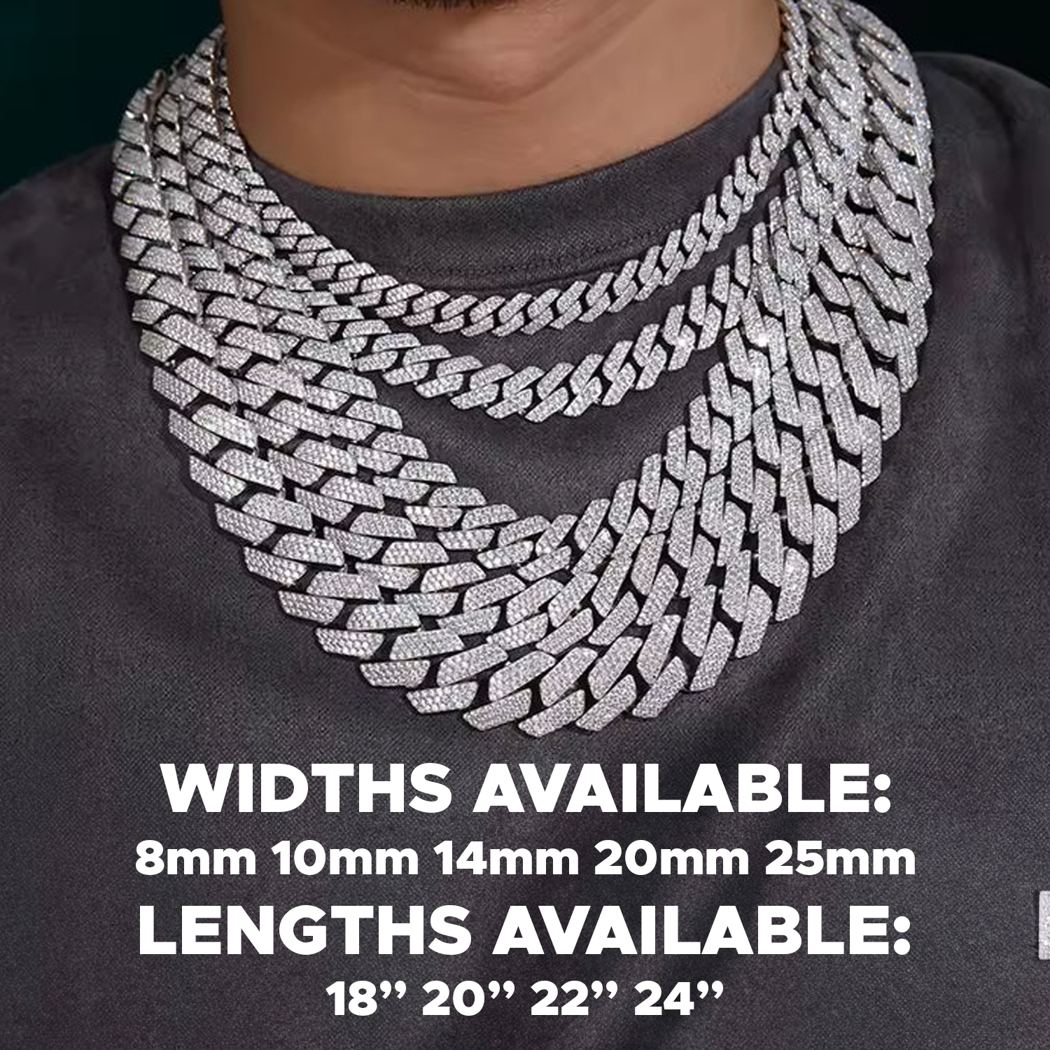 Moissanite Prong Cuban Chain 18k Gold (All Sizes) - Different Drips