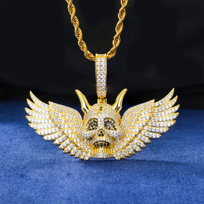 S925 Moissanite Diamond Winged Demon Skull Pendant - Different Drips