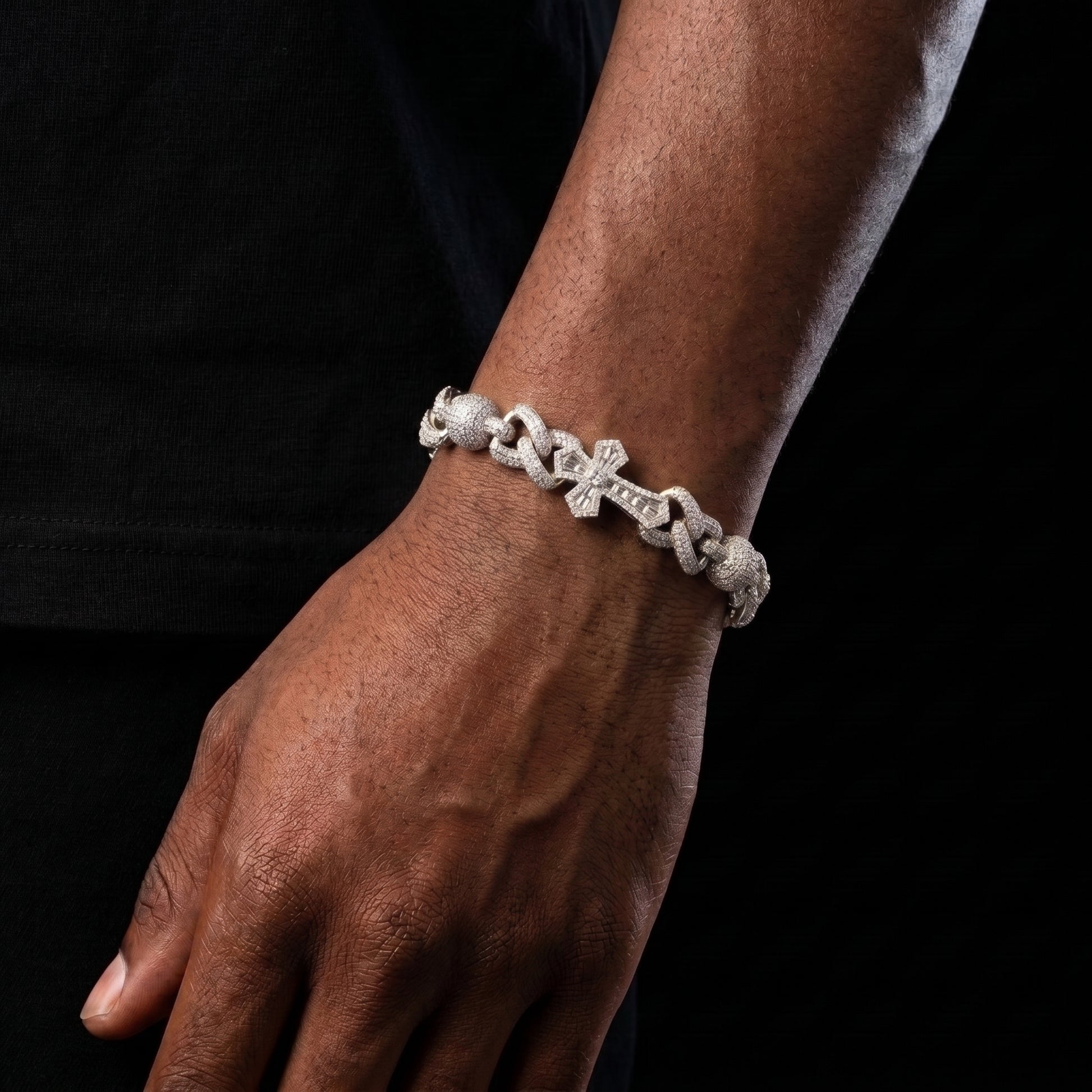 925 Sterling Silver Iced Out Moissanite Cross Link Bracelet - Different Drips