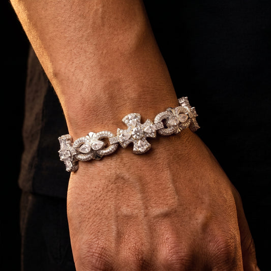 925 Sterling Silver Iced Out Moissanite Holy Light Cross Bracelet - Different Drips