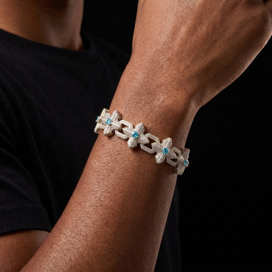 925 Sterling Silver Iced Out Moissanite Cross Bracelet - Different Drips