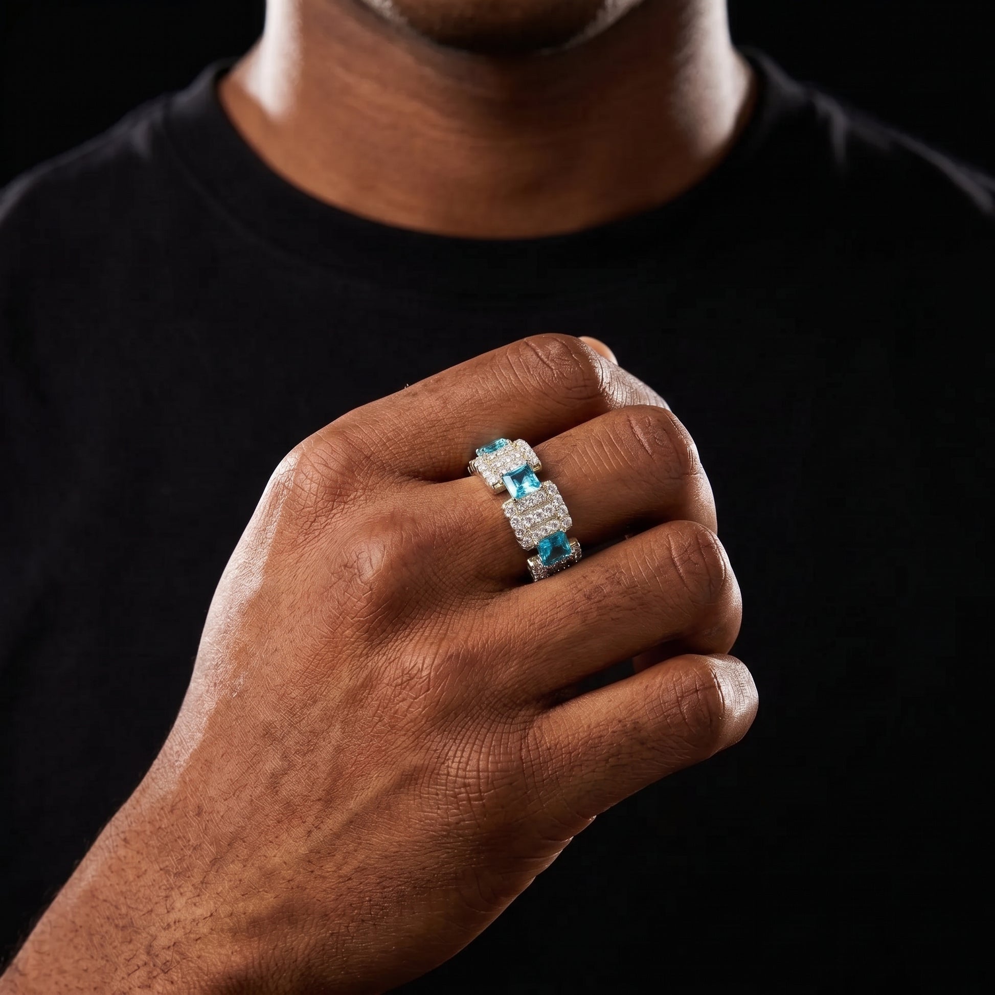 Two-Tone Blue Sapphire & Aquamarine Statement Ring - Different Drips