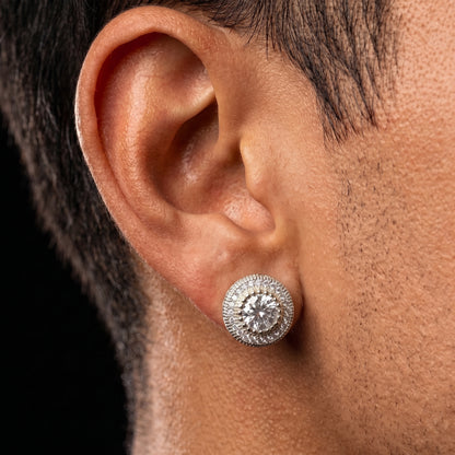 Iced Triple Row Halo Stud Earrings - Different Drips