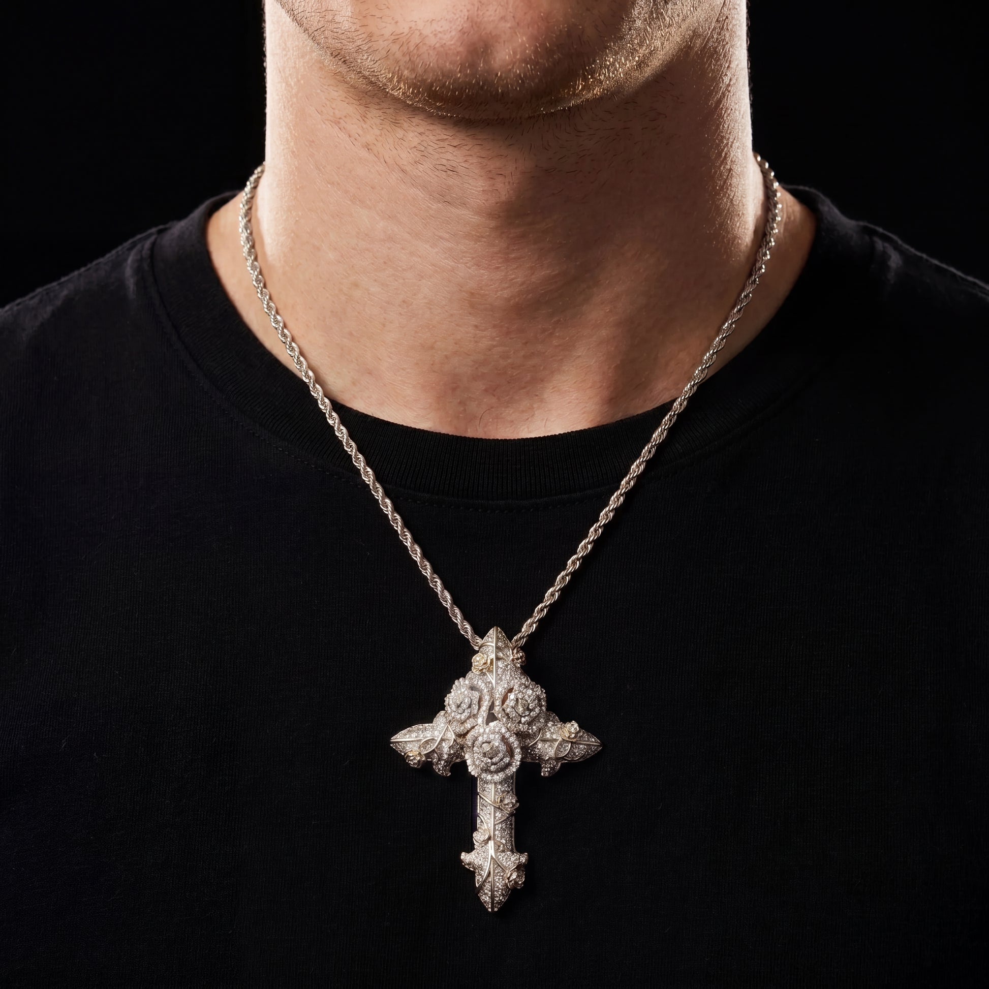 Iced Out Rose Cross Pendant - Different Drips