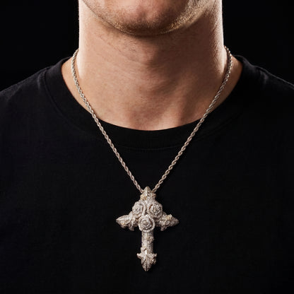 Iced Out Rose Cross Pendant - Different Drips
