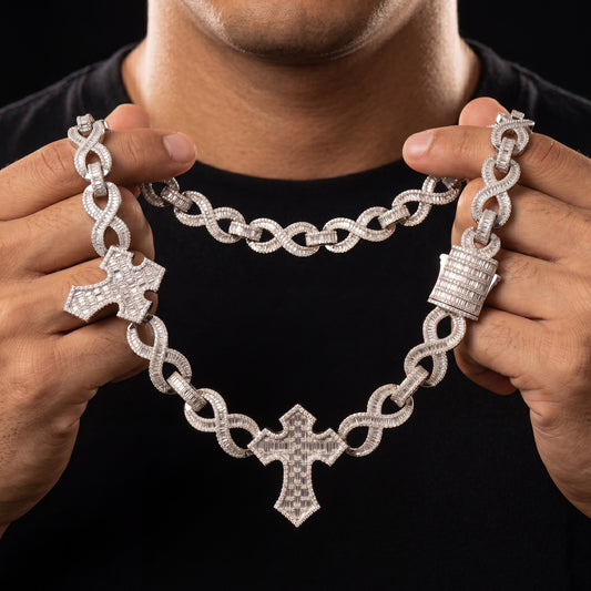 15mm Baguette Cross Stationed Infinity Link Chain - Different Drips
