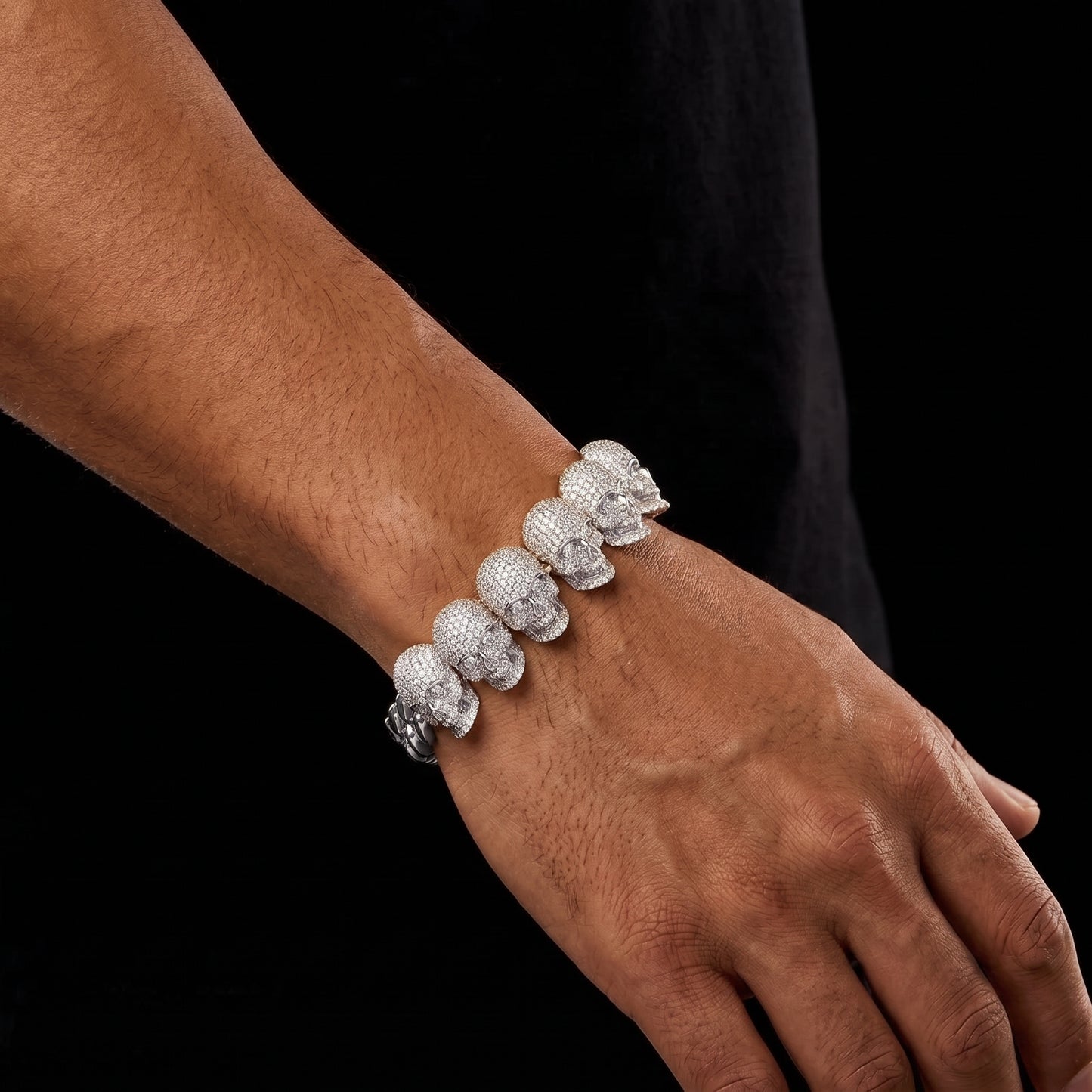 S925 Moissanite Skull Cuban Prong Link Bracelet - Different Drips