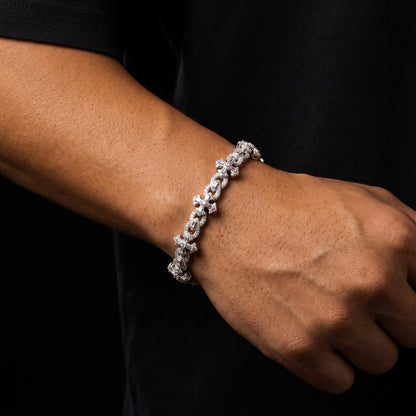 925 Sterling Silver Iced Out Moissanite Cross Link Bracelet - Different Drips