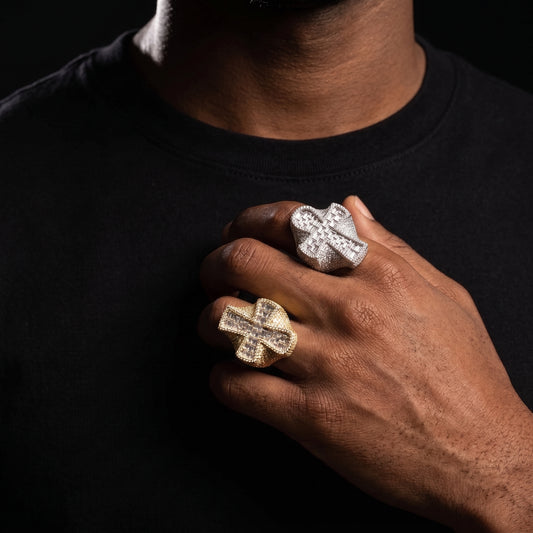 Wide Baguette Cross Ring - Different Drips