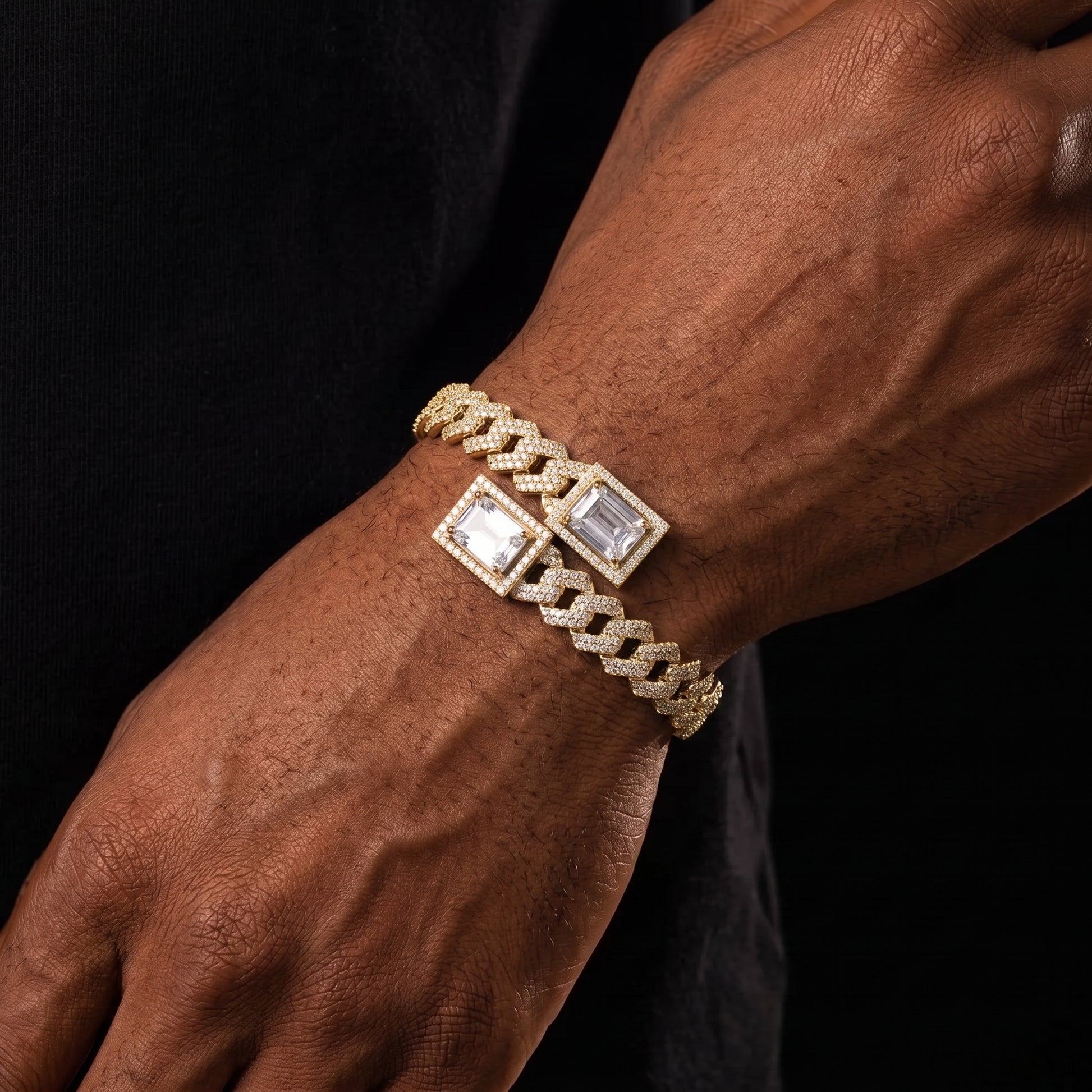Emerald-Cut Moissanite Cuban-Link Cuff Bracelet - Different Drips