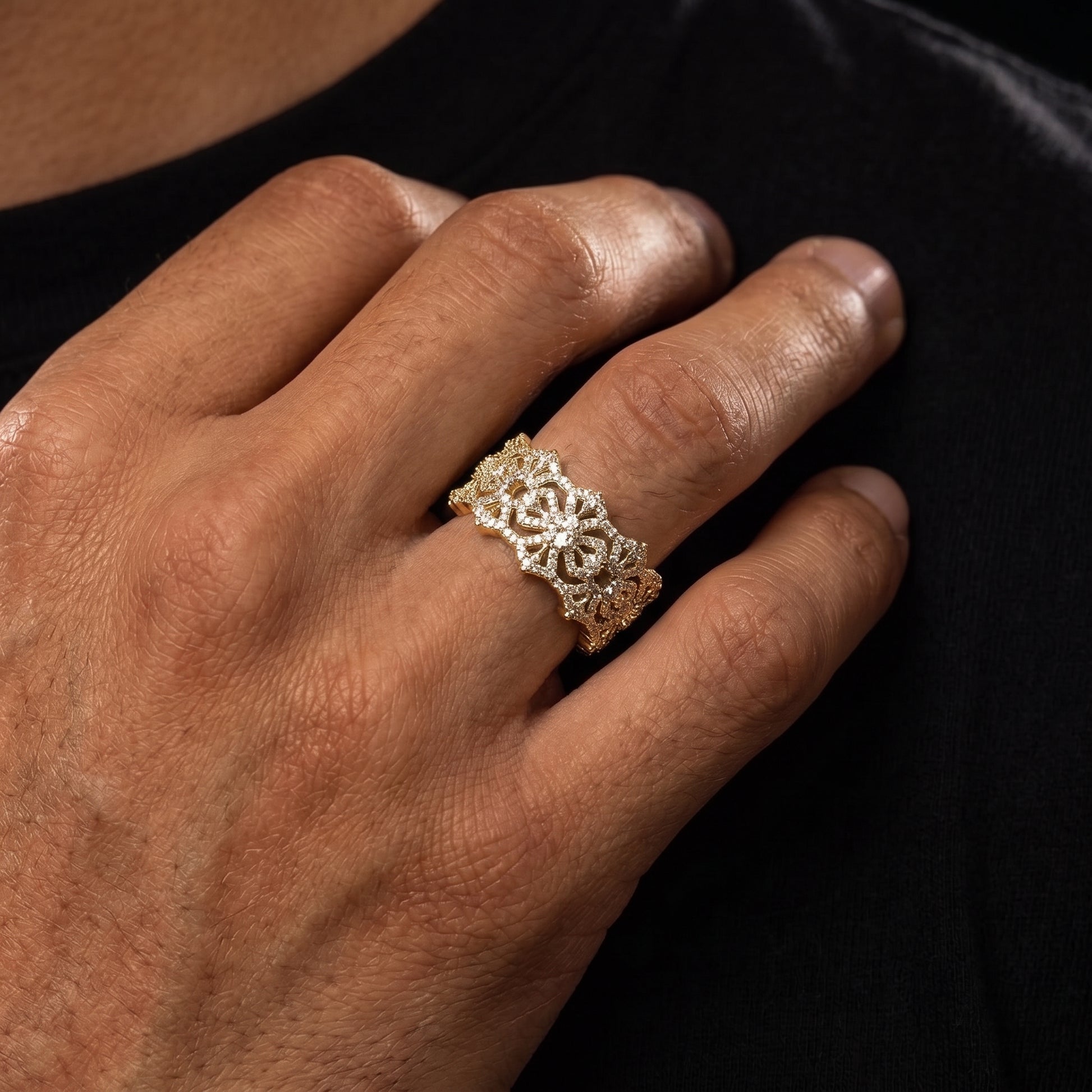 925 Sterling Silver Iced Out Moissanite Vajra Cross Ring - Different Drips