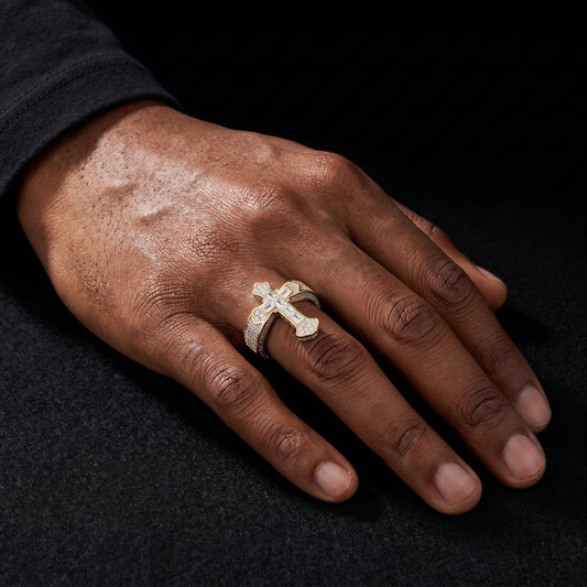 S925 Moissanite Baguette Royal Cross Ring - Different Drips