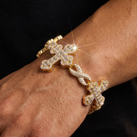 Iced Out Baguette Moissanite Cross Bracelet - Different Drips