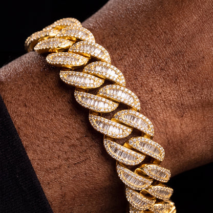 19mm All Over Baguette Curve Cuban Link Bracelet - Different Drips