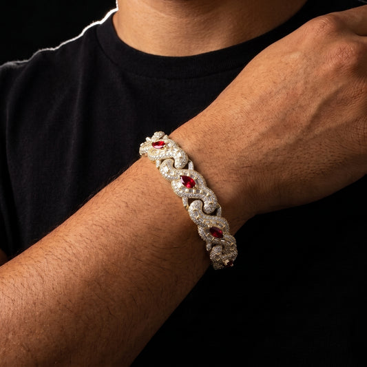 925 Sterling Silver Iced Out Moissanite Red Crimson Eye Design Bracelet - Different Drips
