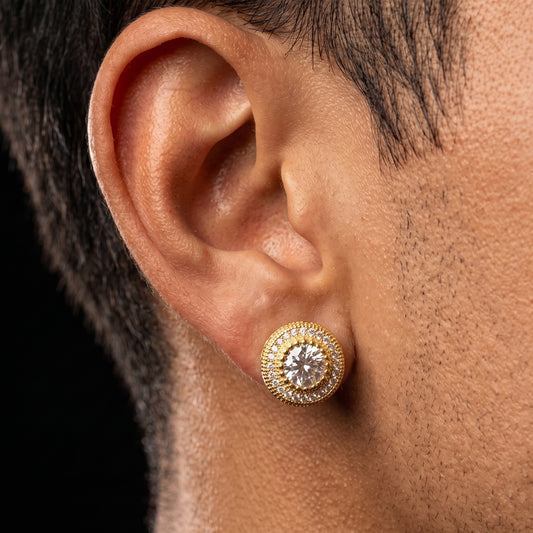 Iced Triple Row Halo Stud Earrings - Different Drips