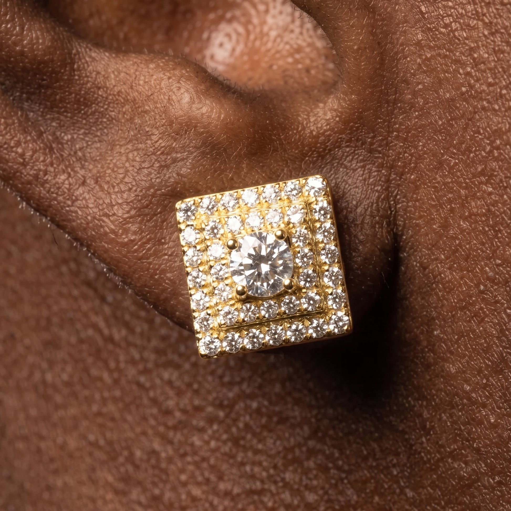 Square Pavé Halo Moissanite Stud Earrings - Different Drips