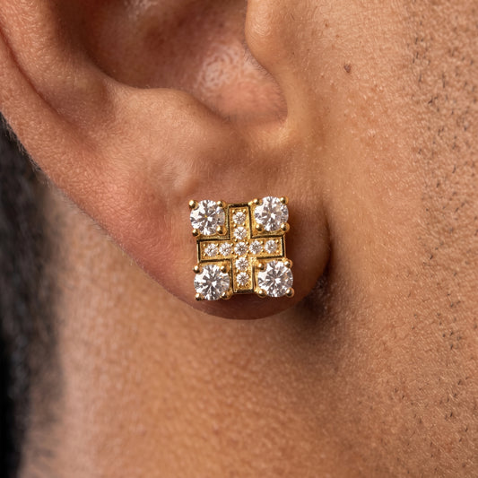 S925 Moissanite Square Quad Cross Stud Earrings - Different Drips