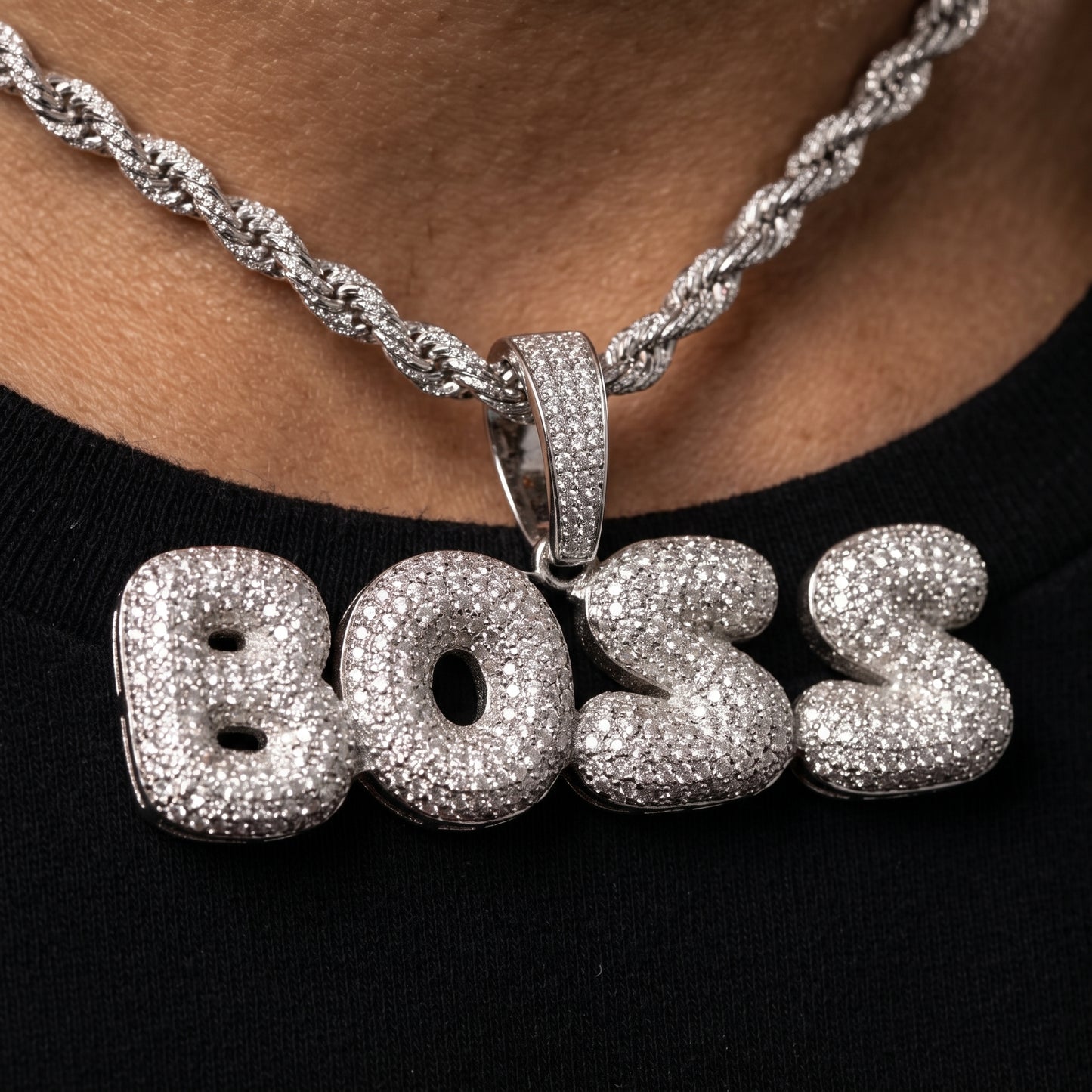 Bubble Font Custom Letter Pendant White Gold - Different Drips